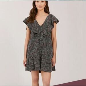 Something Navy Quinn Tweed Ruffle V Neck Dress Size XL NWT Multicolor